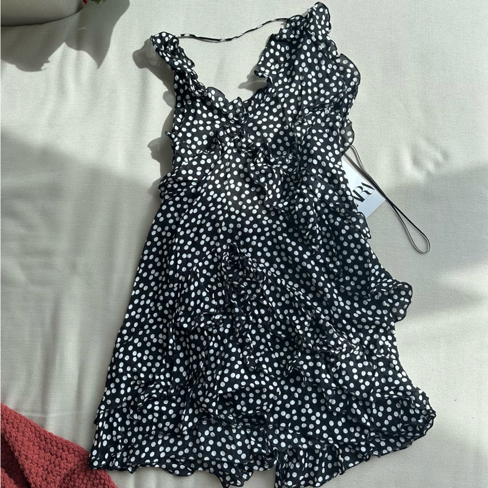 Black and White Polka Dot Ruffle Dress